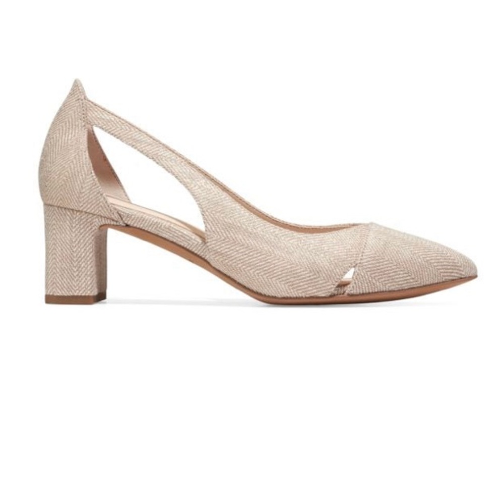 New in Box!  Cole Haan Caia pump in subtle gold metallic herringbone pattern